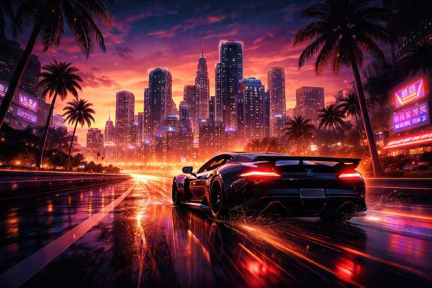 Neon Streets: Sunset Rush - Jabali AI Poster