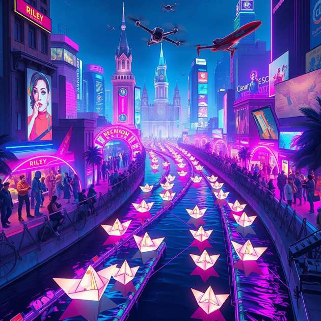 Neon Origami Regatta - Jabali AI Poster