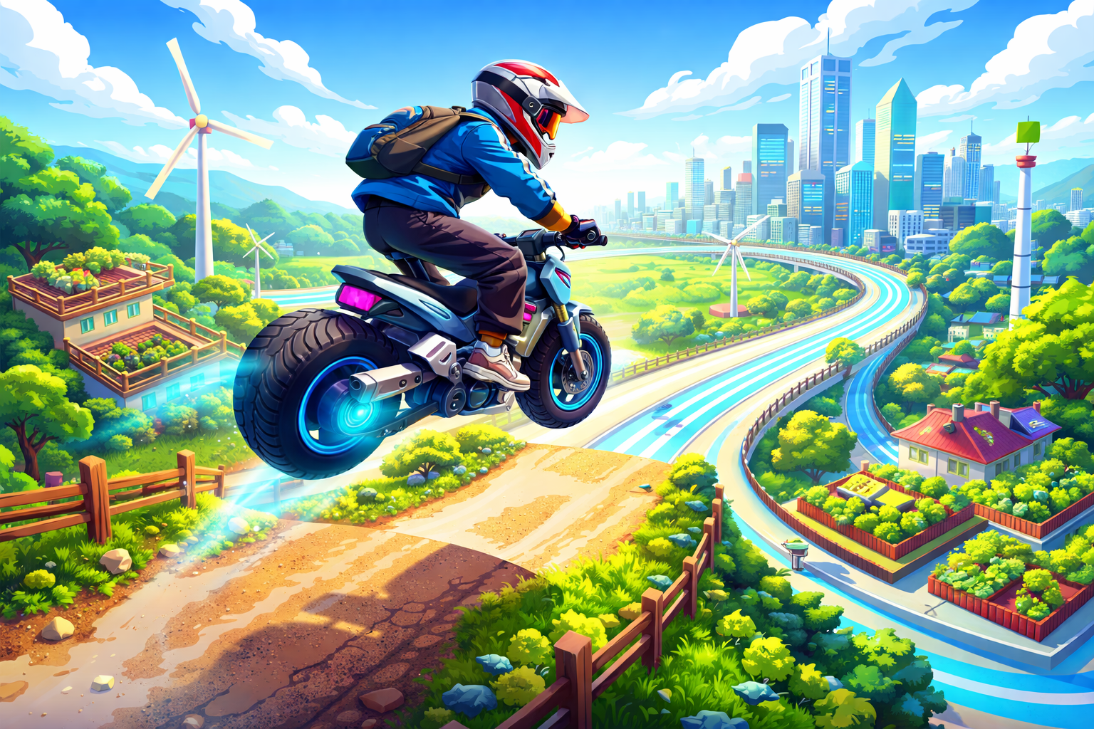 Neon Village Bike Adventure - Instant game by Jabali AI