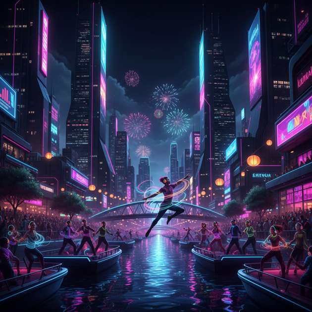 Neon Waterway Groove - Jabali AI Poster