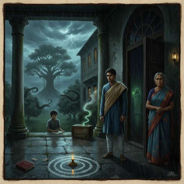 Monsoon Over Raiganj Manor - Jabali AI Poster