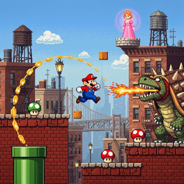 Brooklyn Pixel Mario Rescue - Jabali AI Poster