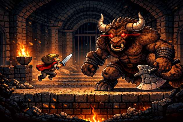 Minotaur Pixel Rampage - Jabali AI Poster