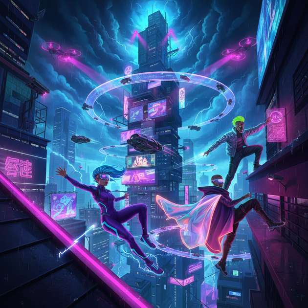 Neon Skyline Uprising - Jabali AI Poster