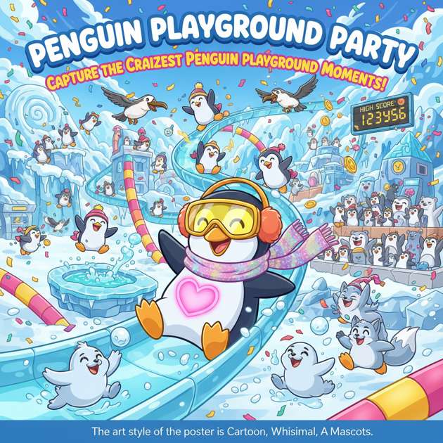 Penguin Playground Party - Jabali AI Poster