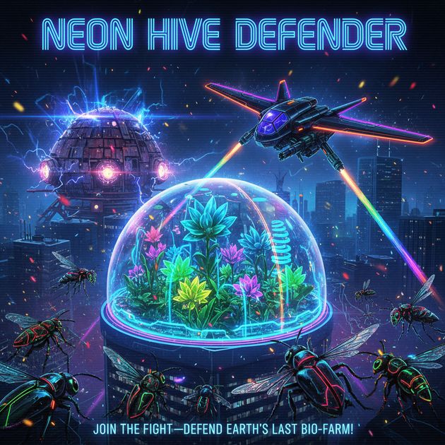 Neon Hive Defender - Jabali AI Poster