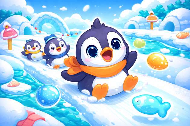 Penguin Snow Slide - Jabali AI Poster