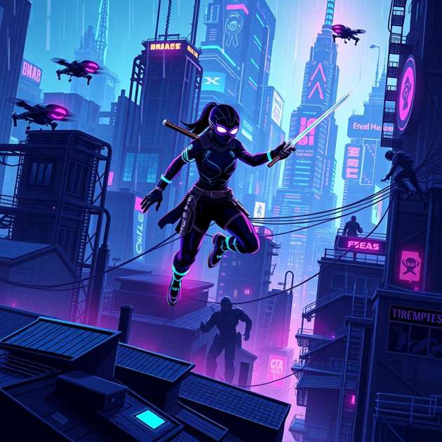 Neon Katana Run - Jabali AI Poster