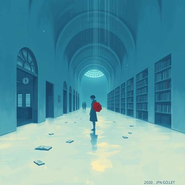 Upward Rain in Blue Corridors - Jabali AI Poster