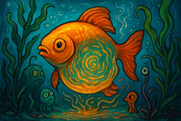 Strange Ripples Beneath Goldfish Skies - Jabali AI Poster