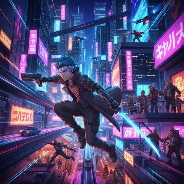 Neon City Vanguard - Jabali AI Poster