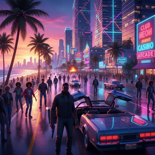 Neon Coast City - Jabali AI Poster