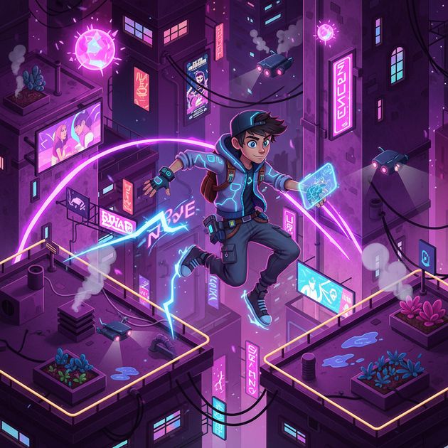 Neon Rooftop Rush - Jabali AI Poster