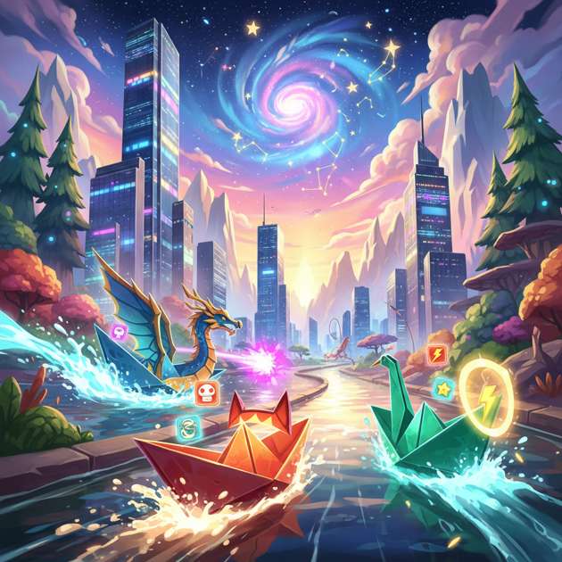Origami Rivals: Neon Rapids - Jabali AI Poster