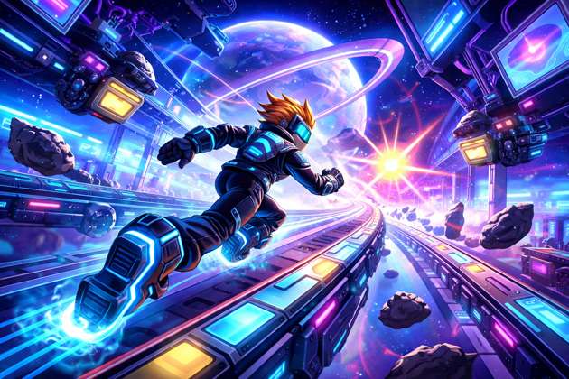 Neon Space Runner - Jabali AI Poster