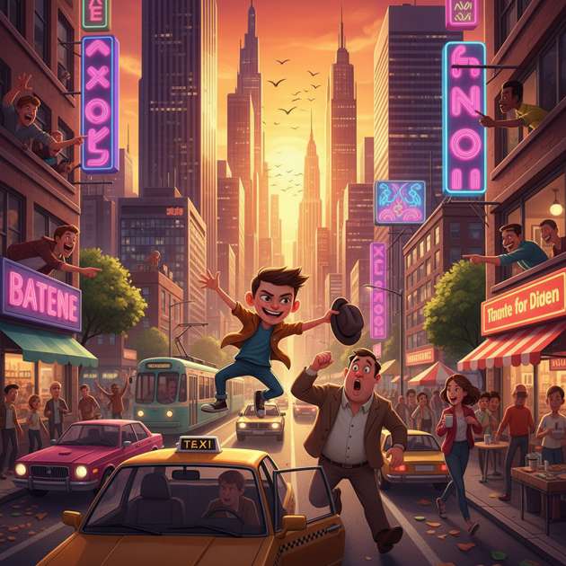 Golden Sunset Over Mischief City - Jabali AI Poster