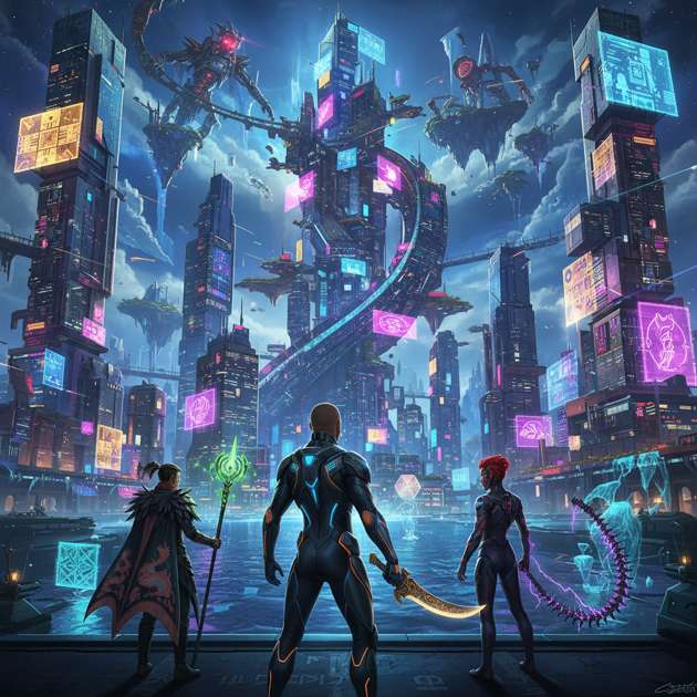 Islands of Neon Parallax - Jabali AI Poster