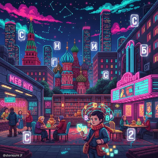 Neon Cyrillic City - Jabali AI Poster