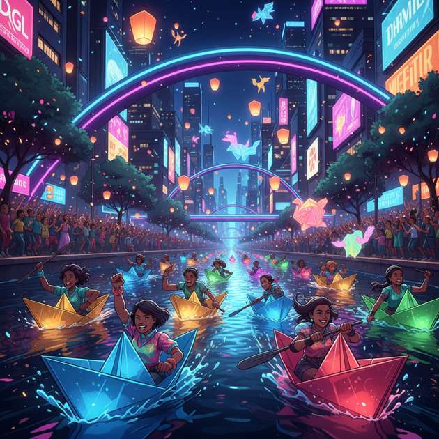 Neon Origami Regatta - Jabali AI Poster