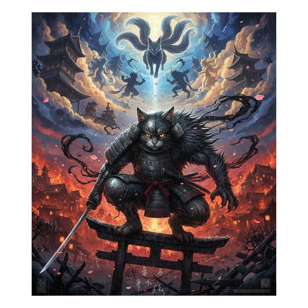 Samurai Cat - Jabali AI Poster