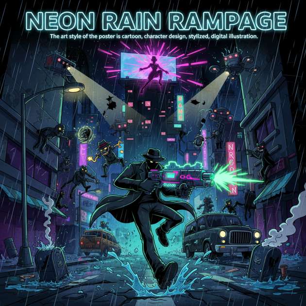 Neon Rain Rampage - Fixed Shooter Arcade by Jabali AI