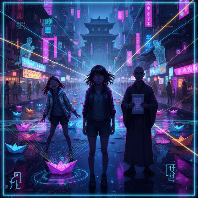 Paper Boats, Neon Currents - Jabali AI Poster
