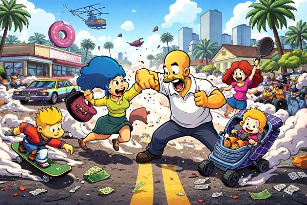 Family Guy vs The Simpsons Chaos City - Jabali AI Poster