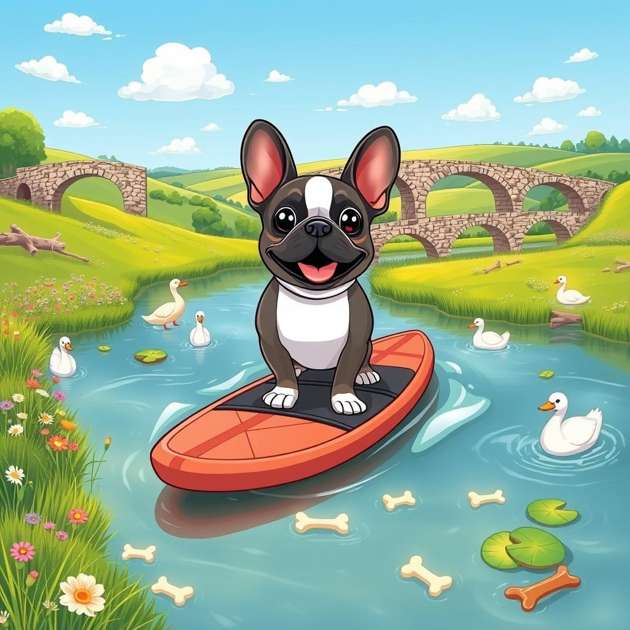 Paddle Adventures With TJ The Frenchie - Jabali AI Poster