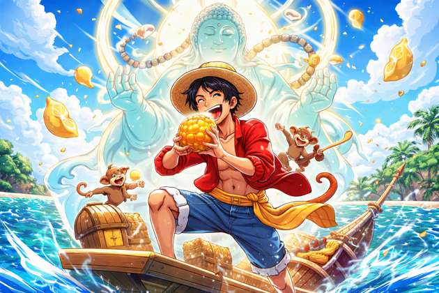 Luffy Eats Buddha - Jabali AI Poster