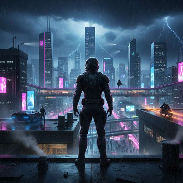 Neon City Divide - Jabali AI Poster
