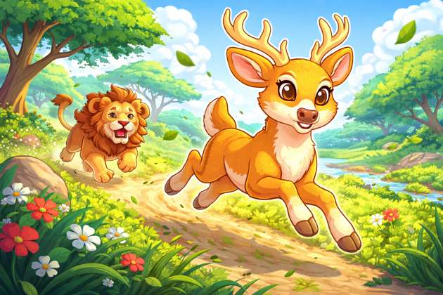 Deer Chase Lion Wild - Jabali AI Poster