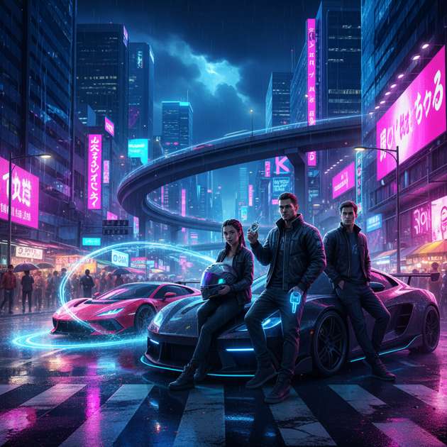 Neon City Rush - Jabali AI Poster