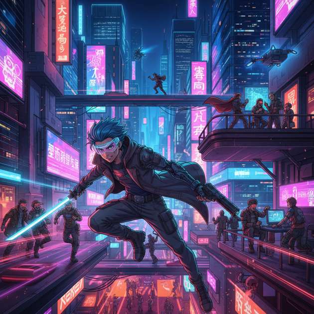 Neon City Vanguard - Jabali AI Poster