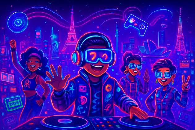 Neon Globe Pop Quiz - Jabali AI Poster