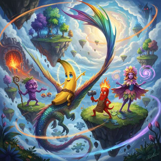 Banana & Dragon: Fruit Kingdom Quest - Jabali AI Poster