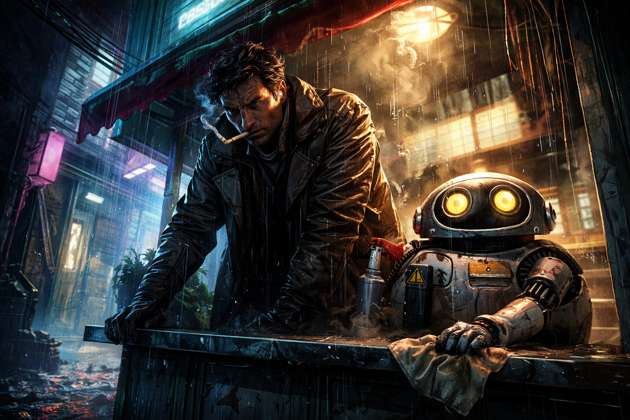 Neon Noodles: The Soggy Android - Jabali AI Poster