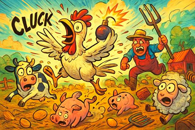 Barnyard Battle: Chicken vs Farmer - Jabali AI Poster