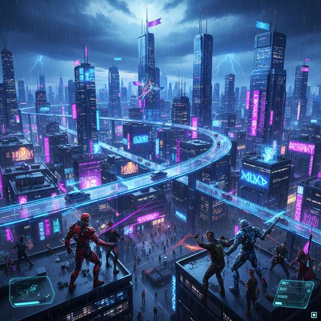 Neon City Divide - Jabali AI Poster