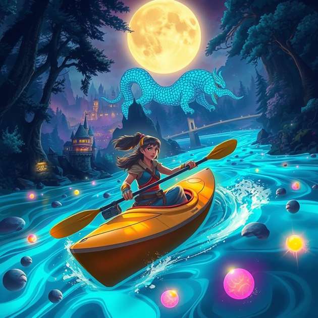 Moonlit River: The Luminous Chase - Jabali AI Poster