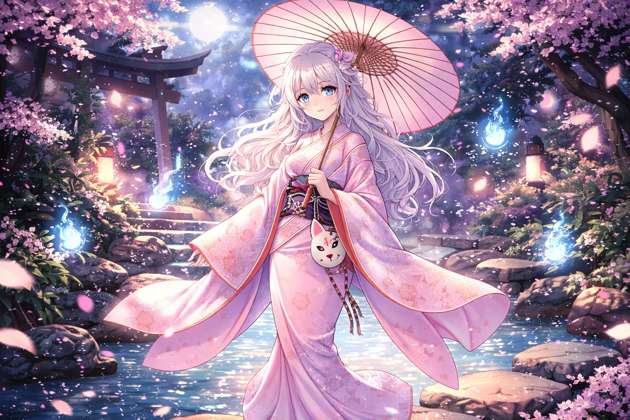 Blue-Eyed Kimono Maiden - Jabali AI Poster