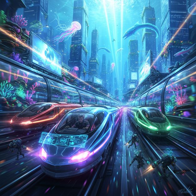 Abyssal Rail Rush - Jabali AI Poster