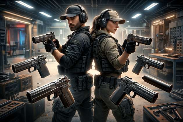 Twin Pistols Indoor Gunsmith - Jabali AI Poster