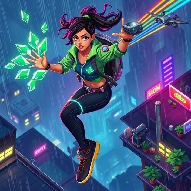 Neon Raindrop Rescue - Jabali AI Poster