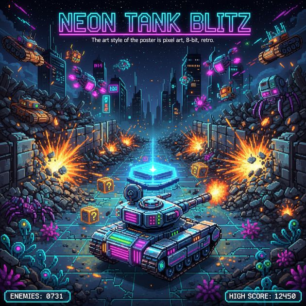 Neon Tank Blitz - Jabali AI Poster