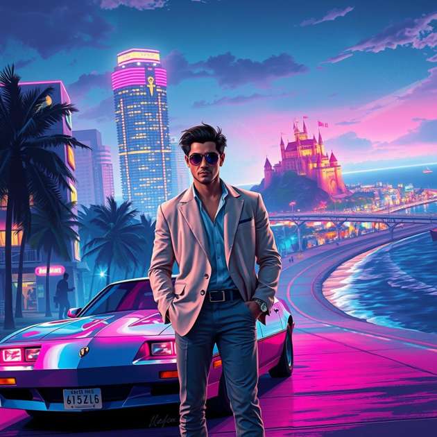 Neon Riviera - Jabali AI Poster