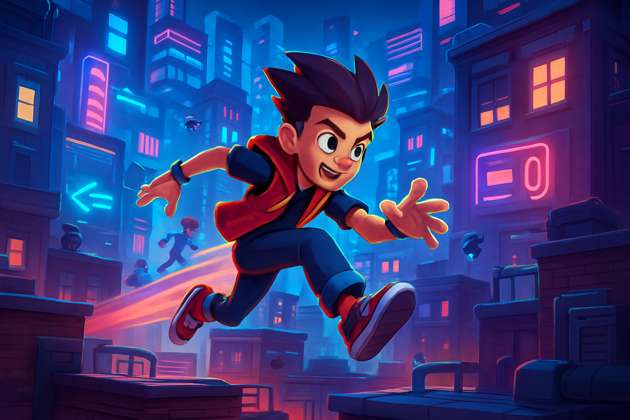 Neon Rooftop Rush - Jabali AI Poster