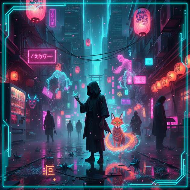 Origami Cranes and Neon Dreams - Jabali AI Poster