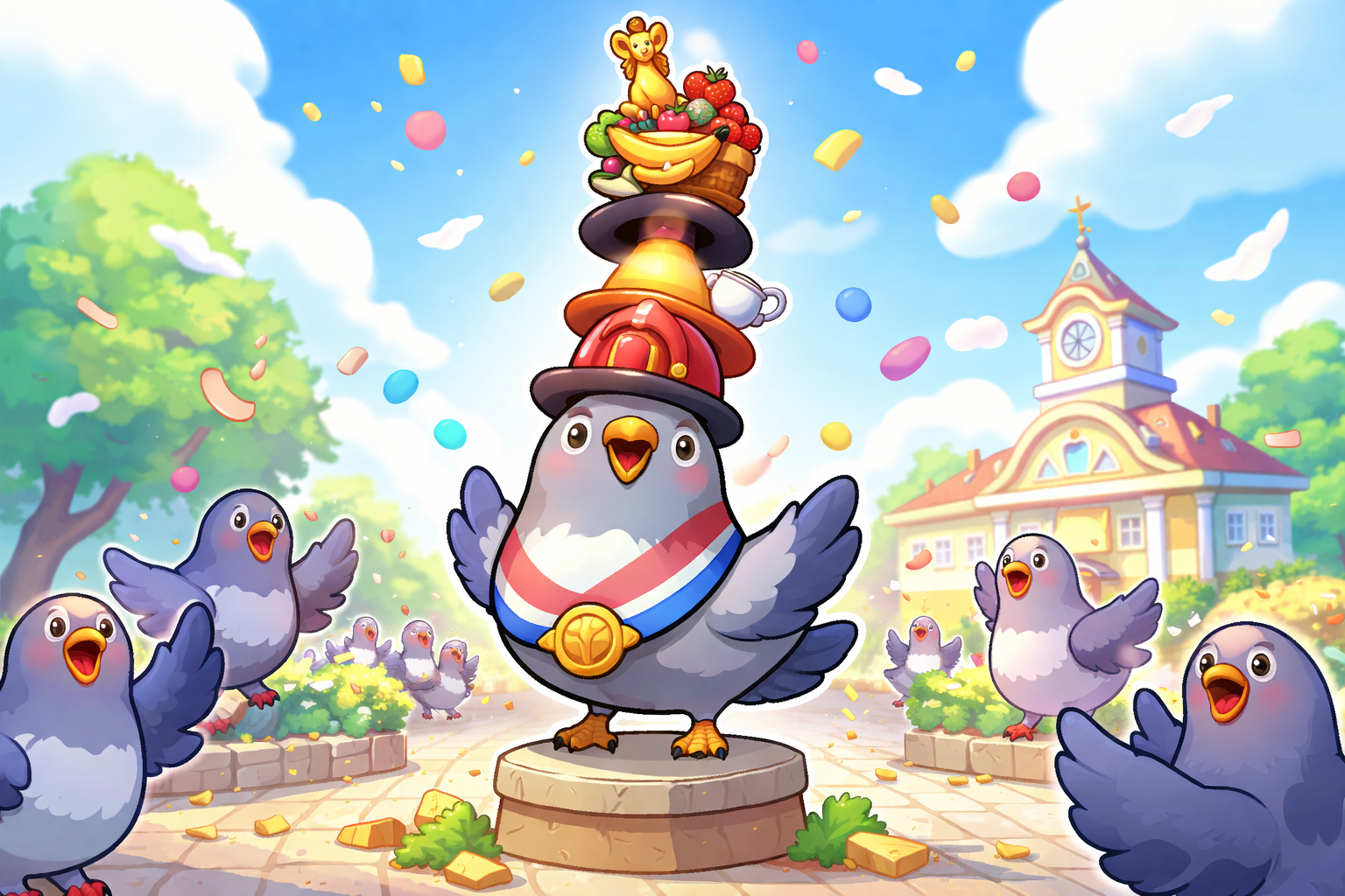 Mayor Pigeon Hat Stack - Instant game by Jabali AI