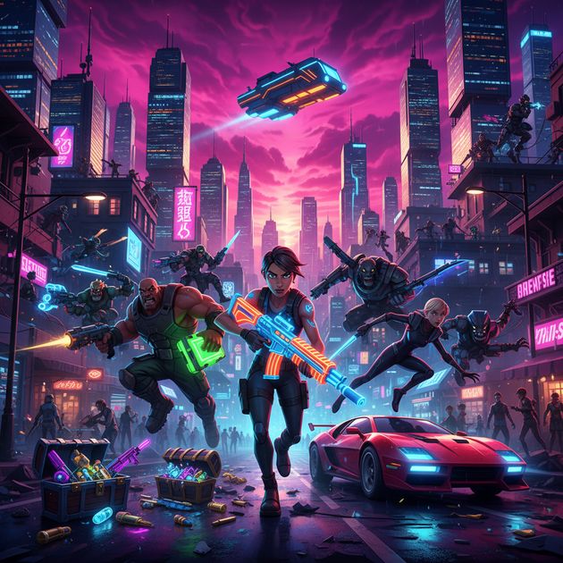 Neon Highrise Royale - Jabali AI Poster