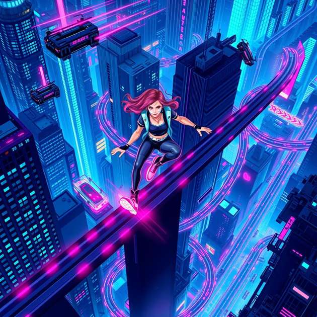 Neon Skyline Rush - Jabali AI Poster